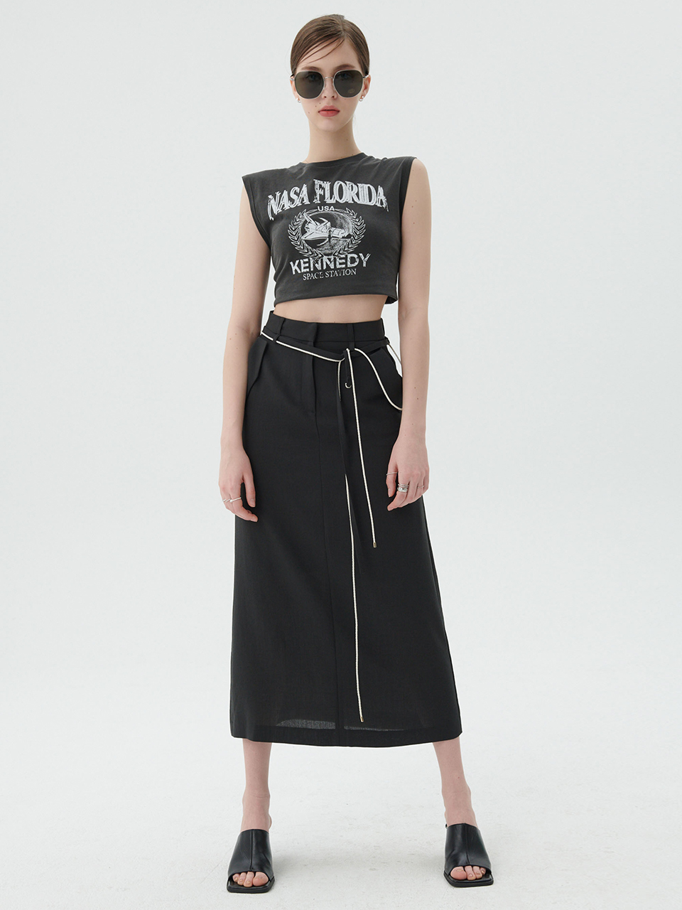 Summer String Pocket Long Skirt [Charcoal]